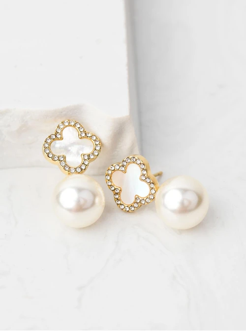 Kolczyki perłowe koniczynki, perły, złoty S206639Z02