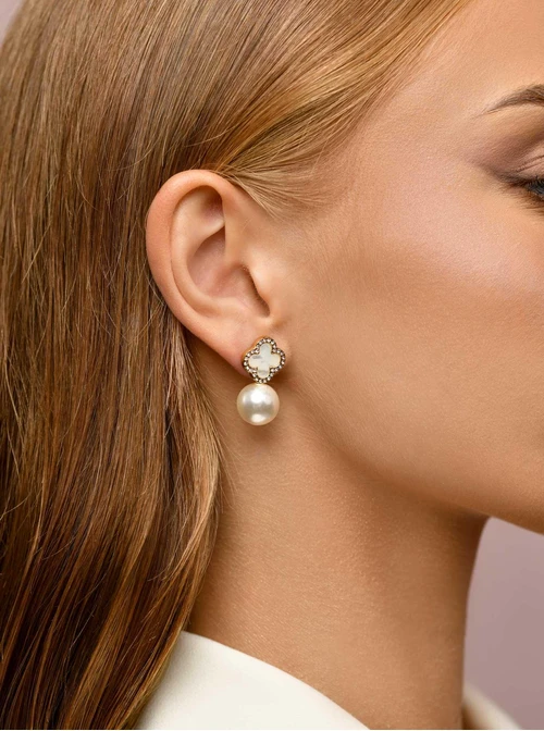 Kolczyki perłowe koniczynki, perły, złoty S206639Z02