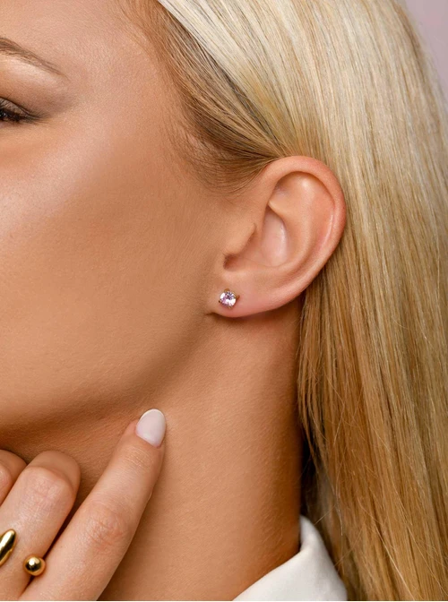 Kolczyki różowy kryształek (0,5 cm), złoty S206918Z06