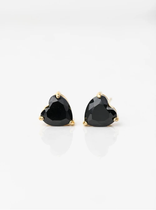 Kolczyki serduszka, czarny kryształek, złoty S206624Z01