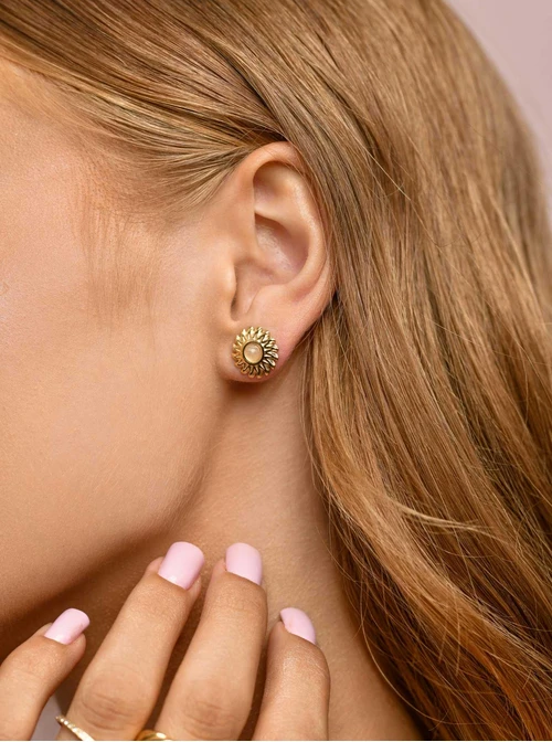 Kolczyki słońce, Kwarc Różowy, złoty S206065Z06