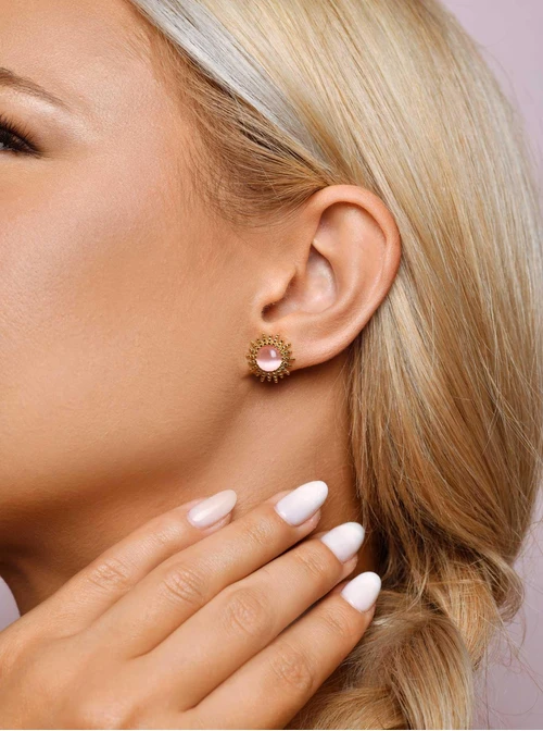 Kolczyki słońce, różowe Kocie Oko, złoty S207256Z06