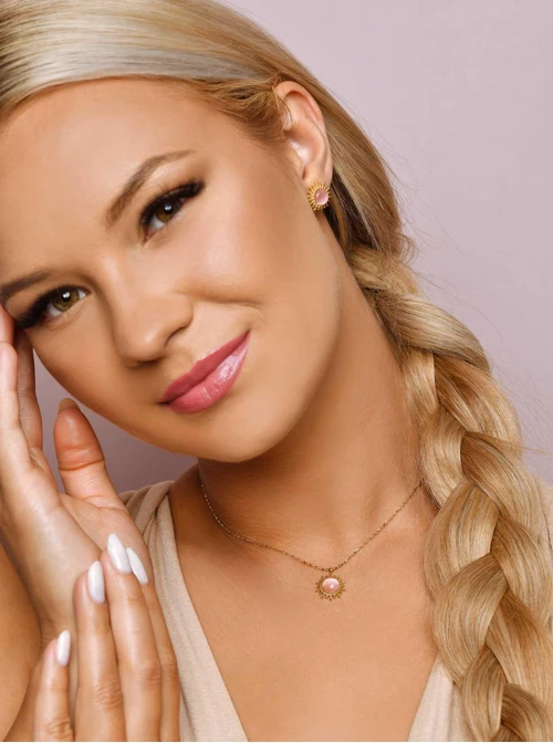 Kolczyki słońce, różowe Kocie Oko, złoty S207256Z06