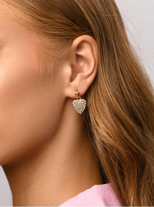 Kolczyki wiszące serduszko z kryształkami, złoty S206136Z00