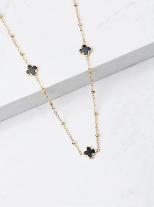 Naszyjnik czarne koniczynki, złoty S306030Z01