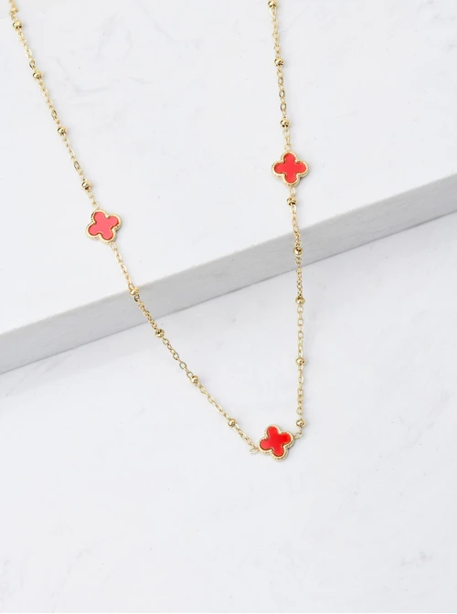 Naszyjnik czerwone koniczynki, złoty S306030Z03