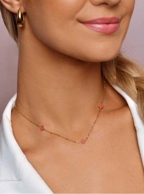 Naszyjnik czerwone koniczynki, złoty S306030Z03
