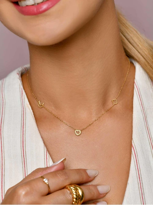 Naszyjnik koniczynka, serduszko, księżyc, złoty S305948Z00