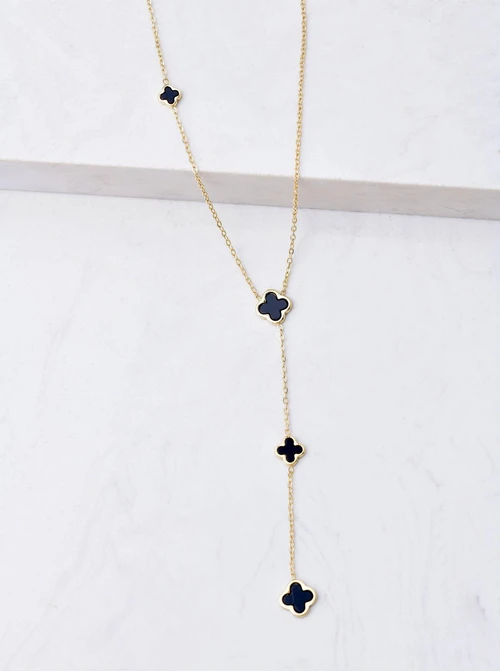 Naszyjnik krawatka, czarne koniczynki, złoty S306231Z00