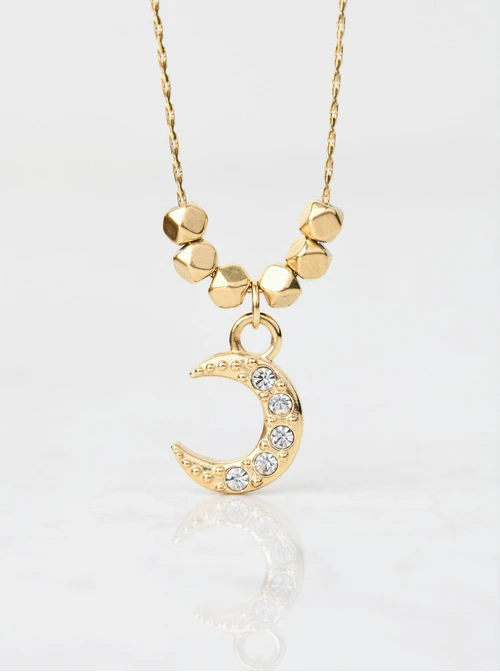 Naszyjnik księżyc z kryształkami, złoty S306268Z00