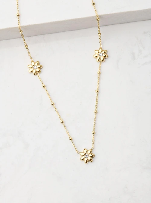 Naszyjnik kwiatki z kryształkami, złoty S305999Z00