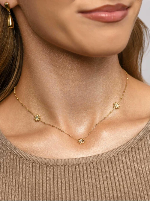 Naszyjnik kwiatki z kryształkami, złoty S305999Z00