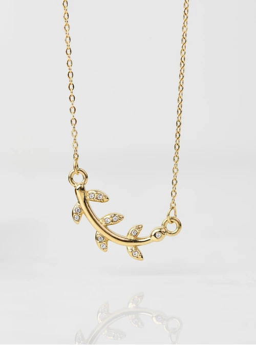 Naszyjnik listki, kryształki, złoty S306074Z00