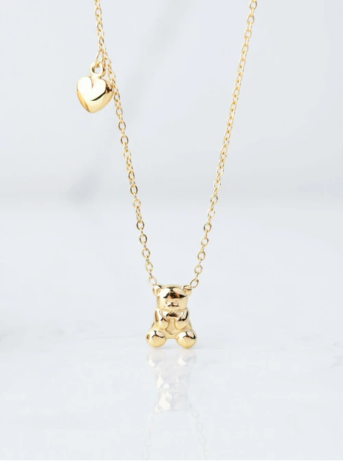 Naszyjnik miś, serduszko, złoty S306159Z00