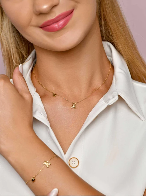 Naszyjnik miś, serduszko, złoty S306159Z00