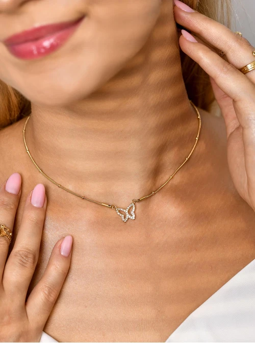 Naszyjnik motylek z kryształkami, złoty S306249Z00
