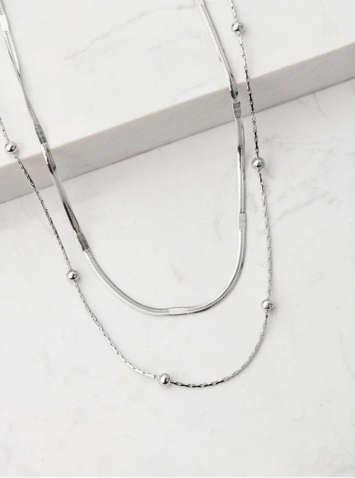 Naszyjnik podwójny, kuleczki, srebrny S306250S00