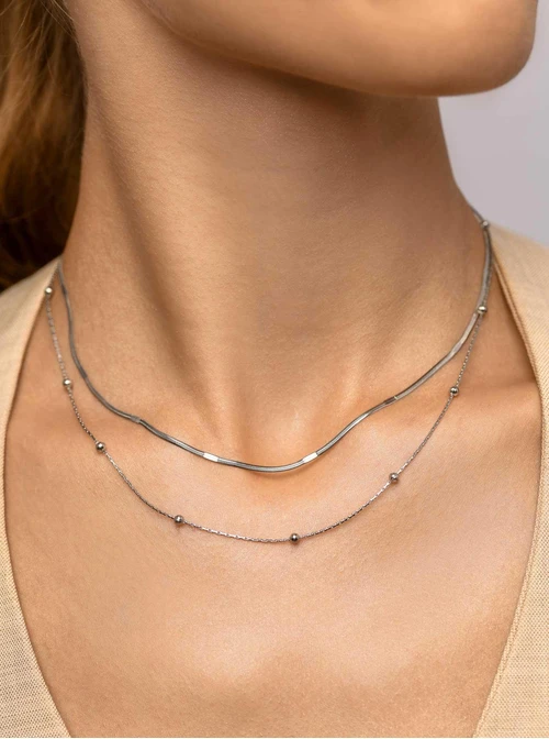 Naszyjnik podwójny, kuleczki, srebrny S306250S00