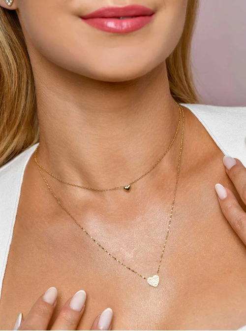 Naszyjnik podwójny, serduszka, kryształki, złoty S306163Z00