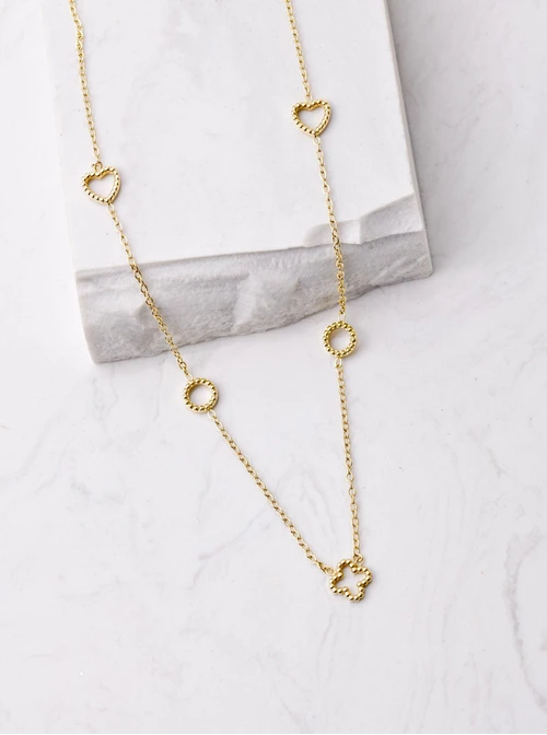 Naszyjnik serduszka, kółeczka, koniczynka złoty S306275Z00