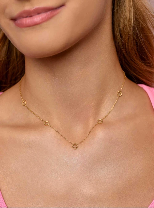 Naszyjnik serduszka, kółeczka, koniczynka złoty S306275Z00