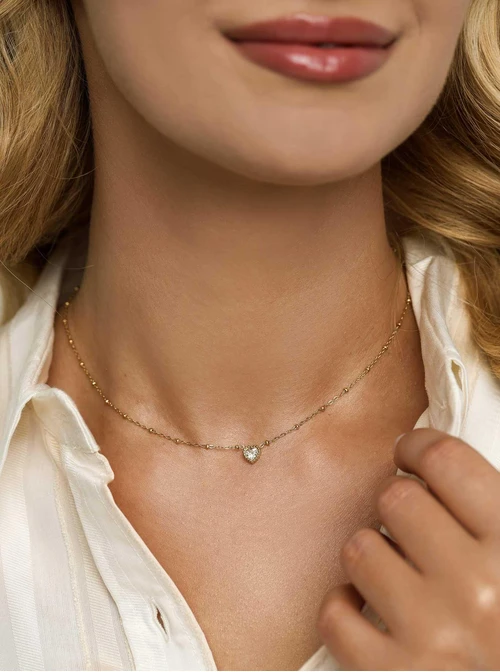 Naszyjnik serduszko z kryształkiem, złoty S306085Z00