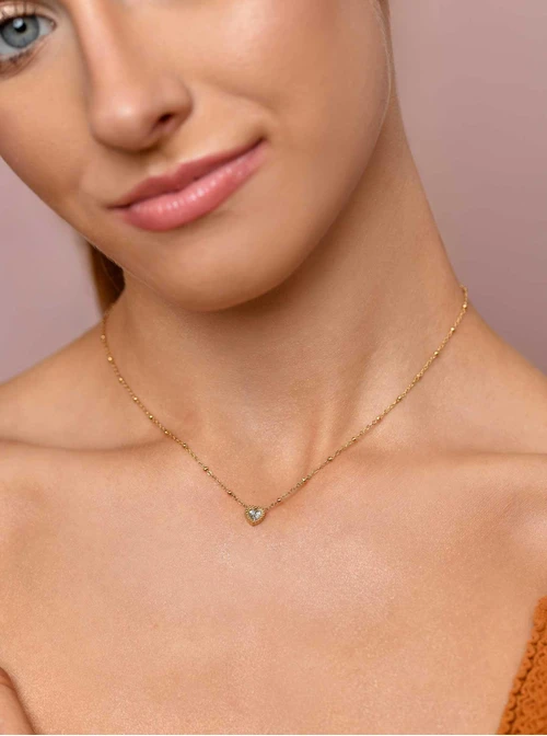 Naszyjnik serduszko z kryształkiem, złoty S306085Z00