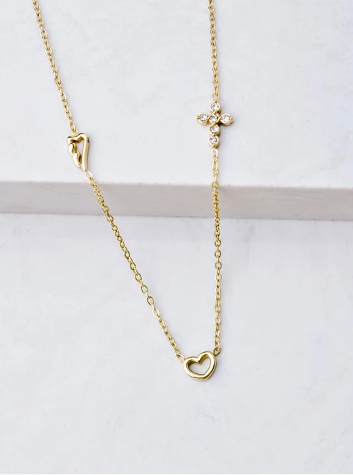 Naszyjnik skrzydełko, serduszko, krzyżyk, złoty S306277Z00