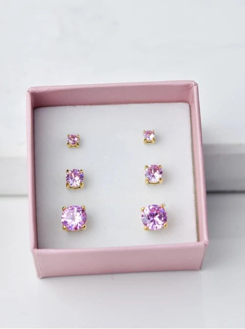 [Zestaw] Kolczyki malutki, różowy kryształek,(0,3cm), złoty S206917Z06