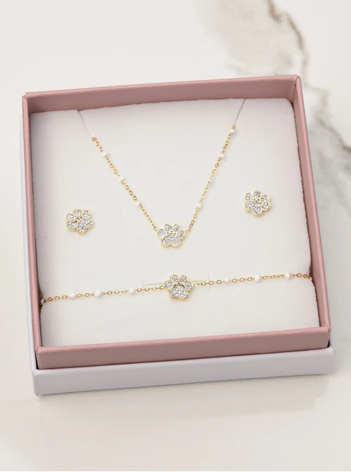 [Zestaw] Naszyjnik łapa, kryształki, złoty S303484Z02