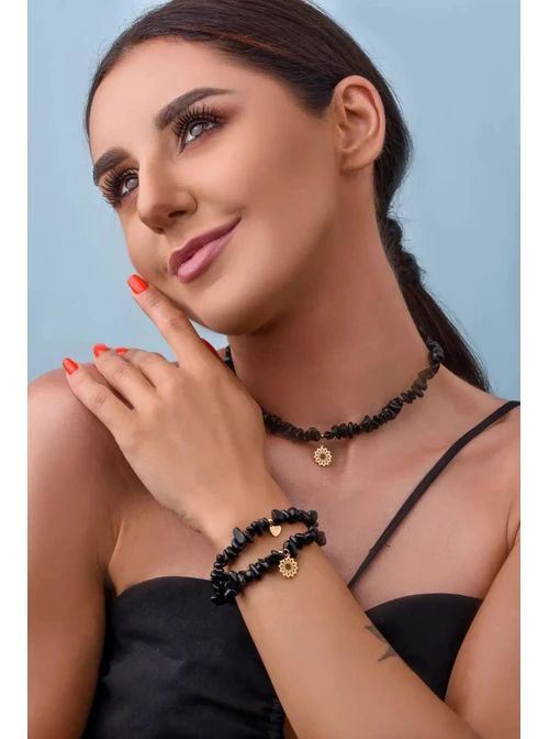 Bransoletka Obsydian, kwiatek S1V72726-3Z