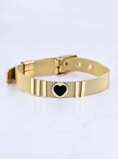 Bransoletka czarne serduszko, złoty S1V72450-2Z