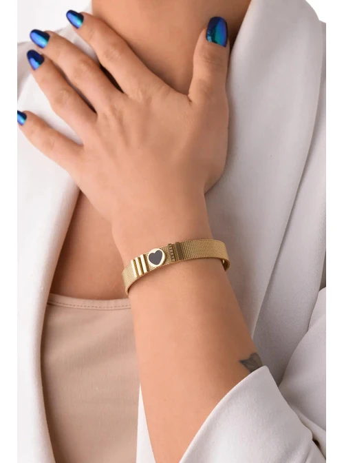 Bransoletka czarne serduszko, złoty S1V72450-2Z