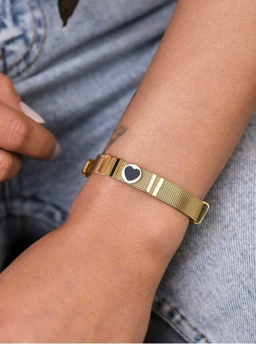 Bransoletka czarne serduszko, złoty S1V72450-2Z