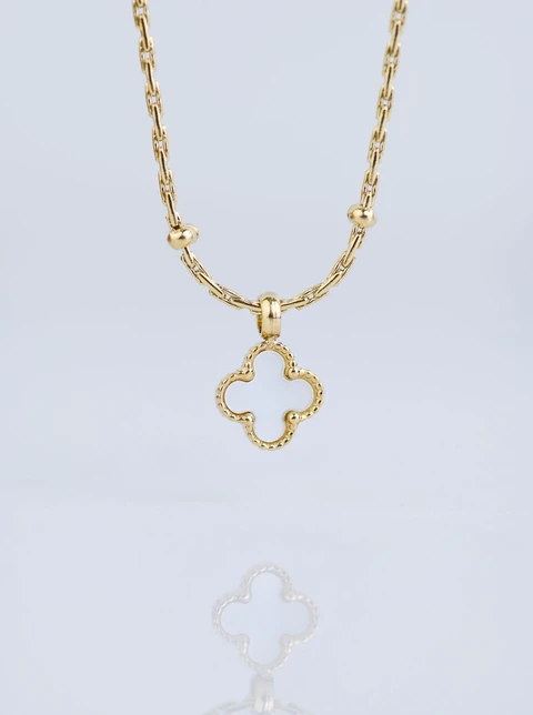 Naszyjnik koniczynka, masa perłowa, złoty S308161Z02