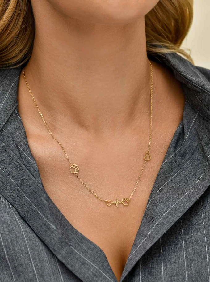 Naszyjnik łapki, linia życia, serduszka, złoty S307817Z00