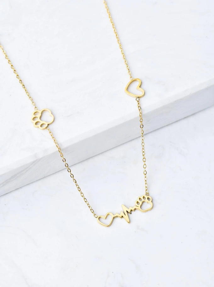 Naszyjnik łapki, linia życia, serduszka, złoty S307817Z00