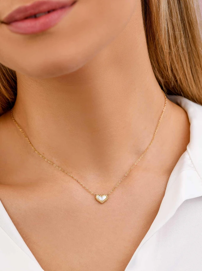 Naszyjnik serduszko z masą perłową, złoty S307729Z00