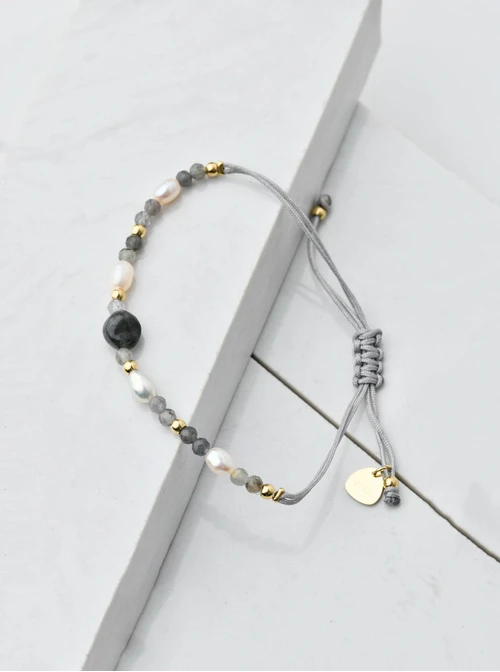 Bransoletka Labradoryt z perełkami rzecznymi, złoty S104463Z00