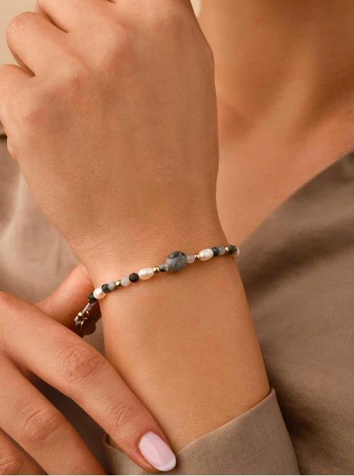 Bransoletka Labradoryt z perełkami rzecznymi, złoty S104463Z00