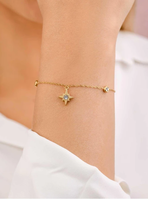 Bransoletka gwiazdka, kryształki, złoty S108184Z00