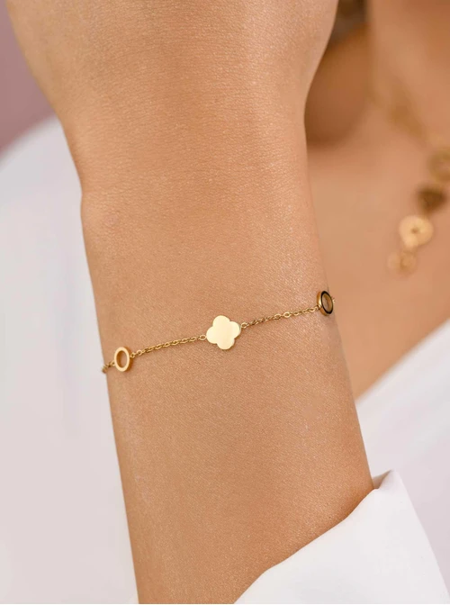 Bransoletka koniczynki, kółeczka, złoty S107828Z00