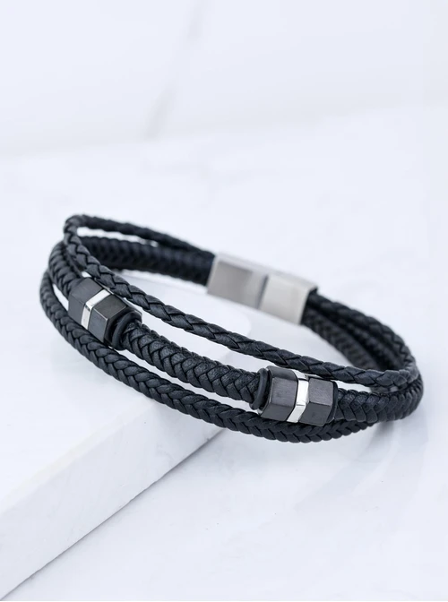Bransoletka męska, czarny, srebrny S107550S01