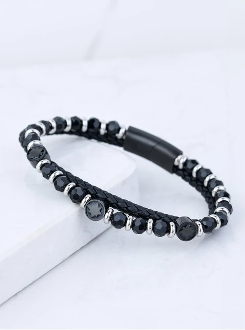 Bransoletka męska, czarny, srebrny S107568S01