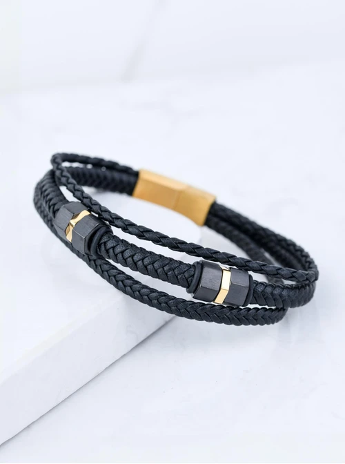 Bransoletka męska, czarny, złoty S107551Z01