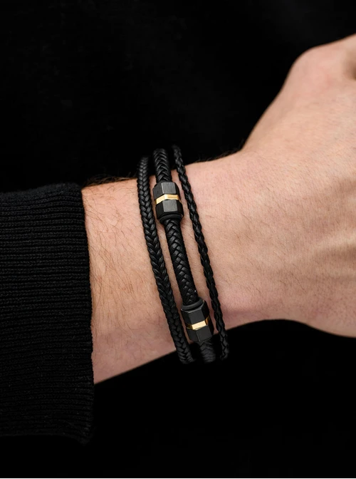 Bransoletka męska, czarny, złoty S107551Z01