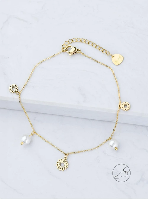 Bransoletka na kostkę, Rozeta Vezzi, perełki, złoty S107842Z00