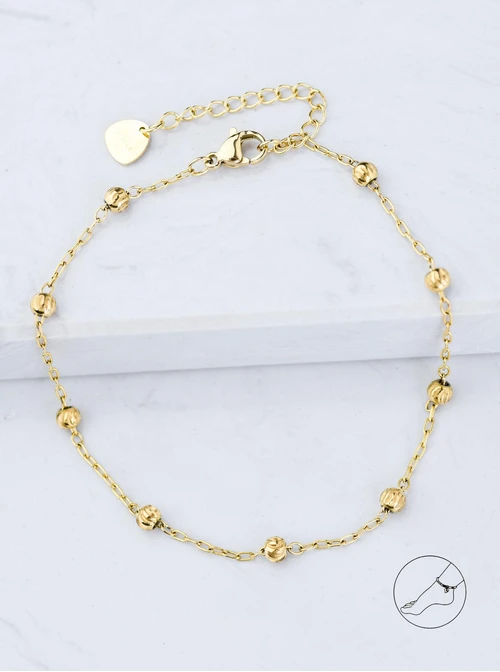 Bransoletka na kostkę, frezowane kuleczki, złoty S107778Z00