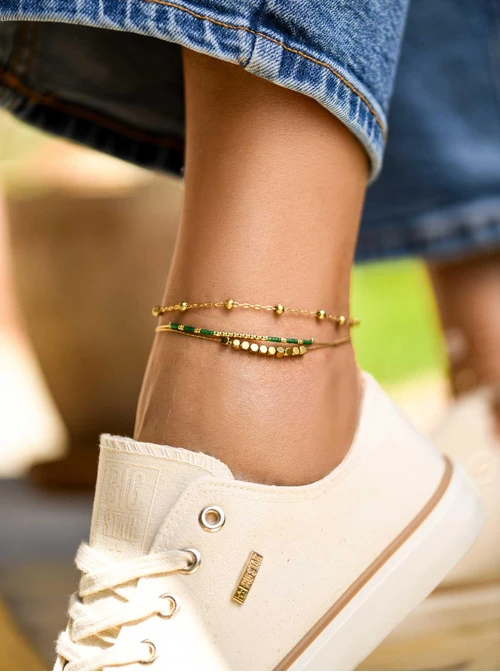 Bransoletka na kostkę, frezowane kuleczki, złoty S107778Z00