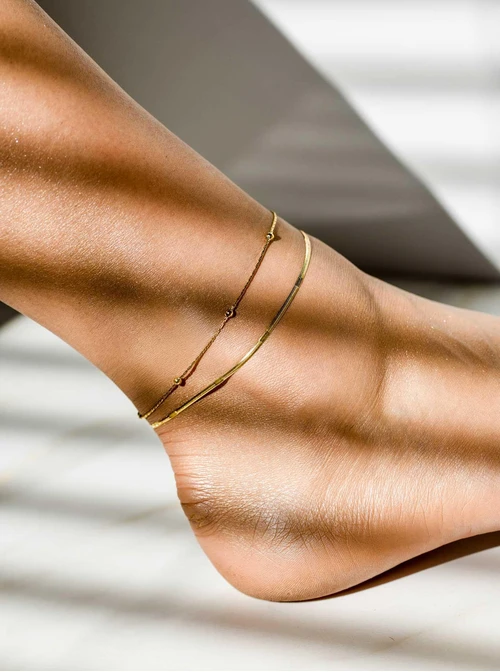 Bransoletka na kostkę, podwójna, kuleczki, złoty S107921Z00